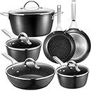 Fadware Pots and Pans Sets, Cookware Set 10-Piece for All Cooktops, Induction Hob Frying Non Stick Saucepan Sets