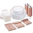 BESTVIP 175PCS Rose Gold Disposable Dinnerware Set (25 Guests), Plastic Plates for Party, Wedding, Party Supplies Include: 50 Plastic Plates, 25 Rose Gold Silverware, 25 Cups, 25 Napkins