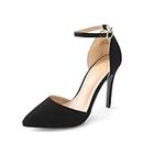 DREAM PAIRS Women's Pointed Toe Ankle Strap High Heels Pumps Dress Court Shoes,Size 5,Black/Nubuck,Oppointed_Lacey