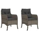 vidaXL Poly Rattan Garden Dining Chairs with Cushions - Set of 2, Grey Outdoor Armchairs for Patio, Deck, Poolside