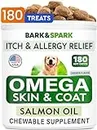 BARK&SPARK Omega 3 for Dogs - 180 Fish Oil Treats for Dog Shedding, Skin Allergy, Itch Relief, Hot Spots Treatment - Joint Health - Skin and Coat Supplement - EPA & DHA Fatty Acids - Salmon Oil