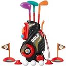 HYAKIDS Golf Set for Kids, Outdoor Garden Games Toy Golf Clubs Suitcase with 6 Balls, 3 Golf Clubs, 2 Practice Holes, Indoor Sports Toys for Toddlers Boys Girls