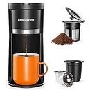 Famiworths Mini Coffee Maker Single Serve, Instant Coffee Maker One Cup for K Cup & Ground Coffee, 6 to 12 Oz Brew Sizes, Capsule Coffee Machine with Water Window and Descaling Reminder