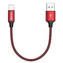 RAVIAD iPhone Cable Short [1FT/30CM, MFi Certified] Nylon Braided iPhone Charger Cable USB Fast Charging Lightning Cable for iPhone 11 Pro Max X XS XR 10 8 8 7 Plus 6 6s 5s 5 SE 2020 - Red