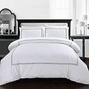 AR Ware Double Duvet Cover Set - Soft Luxury Bratta Stitch Microfiber Duvet Sets with 2 Pillowcases - Non Iron Bedding Hotel Quality Quilt Cover (White)