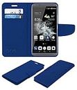 ACM Mobile Leather Flip Flap Wallet Case Compatible with Zte Axon 7 Mobile Cover Blue