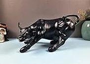 DecorWala 10" Black Bull Sculpture/Statue, Handcrafted Polyresin/Resin Showpiece Glossy Matte Finish (10inch Length,6inch Height) Decorative Showpiece - 26 cm