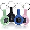 4 Packs Silicone Case for Tile Sticker 2022 with Keychain, Finder Accessory, Protective Cover Sleeve for Tile Tracker Tag, Pet Dog Cat Collar Dropper, Secure Holder (Black,Green,Pink,Blue)