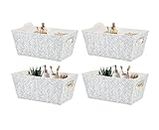 Storage Baskets for Shelves - Baskets Storage Organization for Books, Shelves, Toys and Pantry | Gift Basket Empty, Nestable Small Basket with Cut-out Handles (Pack of 4 - Zig Zag)