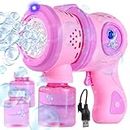 FlyPico Rechargable Space Bubble Gun Machine Toy with Light & Bubble Bottle for Toddlers | 5000+ Bubbles Per Minutes | Leak-Proof | Fully Automatic| Age 3+ | Outdoor Indoor | Best Gift for Kids | Pink
