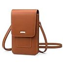 Peacocktion Small Crossbody Cell Phone Bag for Women, Leather Shoulder Bag Card Holder Phone Wallet Purse, Brown, Small