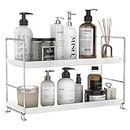 NLBTW 2-Tier Bathroom Countertop Organizer, Kitchen Spice Rack or Vanity Tray Makeup Shelf Skincare Lotion Cosmetics Perfume Organizers Bedroom Storage Tray (Silver & Translucent)