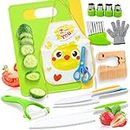 Montessori Kitchen Tools for Toddlers, 15 Pieces Kids Cooking Sets Real-Toddler Safe Cooking Set for Real Cooking with Plastic Toddler Crinkle Cutter Kids Cutting Board