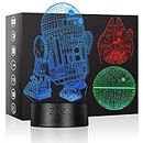 3D Star Wars Lamp, ZNZ LED Optical Illusion Night Light, 16 Colors Changing Remote Touch Mood Lamp - Perfect Christmas and Birthday Gifts for Kids Men Women and Star Wars Fans