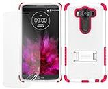 BEYOND CELL White/Pink TRI-Shield Rugged Soft Skin Hard CASE Cover with Kickstand + Screen Protector for LG V10 Phone (H961N, H900, H901, VS990, F600)