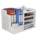 NUODWELL White Desktop Organiser, Large Capacity Desk File Organiser Office Stationery Desk Tidy Storage Rack Sorter for A4 Papers, Pens, Books, Letters and Documents (PB07-3)