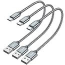 JXMOX USB C Cable Short, [0.8ft 3 Pack] USB Type C Cable Braided Fast Charge Cord Compatible Samsung Galaxy Note 9 8,S10 S9 S8 Plus, LG V35 V30 G7,Google,HTC U11,Power Bank and Portable Charger(Grey)