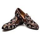 JITAI Chaussures en Cuir pour Hommes, Impression de Motif Chaussures de Mocassins pour Hommes Slip-on Casual Loafer Slipper,Marron 02,44 EU