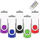 USB-Stick, 64 GB, EASTBULL USB-Stick 2.0 Flash Drive, Speicher, drehbar, U-Disk, Speicherstick Pendrive mit 5 Saiten, Set mit 5 Stück (schwarz, blau, violett, rot, grün)