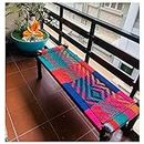 JAE Furniture - Jodhpur Art and Exports Wooden Bench | Colorful Bench for Seating | Sheesham Wood | Cotton Rope | Sitting Bench for Balcony - Home - Garden | Charpai | Colorful | Loft