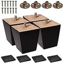 BARIEN (5 Sizes: 3"- 4"- 5"- 6"- 8") Set of 4 Wood Furniture Legs - Square Sofa Legs, Couch Leg - Brown Mid-Century Modern Replacement Legs for Armchair Recliner Coffee Table Dresser (3")