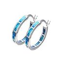 925 Sterling Silver Hoop Earring, Opal Small Hoop Earring for Women, Hypoallergenic Jewelry Cubic Zirconia Huggie Hoop Earrings Blue