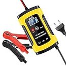 Fully Automatic Car Bike Battery Charger 6A 12V, Car Battery Charger & Maintainer- EU Plugfor Car, Motorcycle, Lawn Mower and More(Yellow)