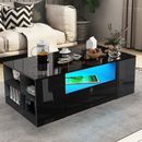 High Gloss Coffee Table With Storage 2 Drawer Wooden Living Room RGB LED Lights