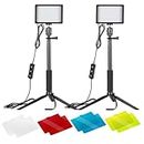 Neewer 2 Packs Dimmable 5600K USB LED Video Light with Adjustable Tripod Stand/Color Filters for Tabletop/Low Angle Shooting, Colorful LED Lighting, Product Portrait YouTube Video Photography