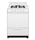 Summit Appliance WLM610P 24" Wide Propane Gas Range, White Finish; Broiler Compartment, 4 Open 9000 BTU Burners, Recessed Oven Door, Push-To-Turn Knobs, 2.92 cu.ft Oven Capacity