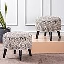 nestroots Ottoman Stool for Living Room Set of 2 | Pouffes for Sitting Printed Ottoman | Foot Rest Ottoman stools with 4 Wooden Legs (14 inch Height, Beige Grey)