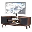 COSTWAY TV-Lowboard Fernsehschrank Holz, TV-Schrank für TVs bis zu 50", Fernsehtisch mit Türen und offenem Regal für Wohnzimmer & Schlafzimmer 120 x 39 x 47 cm
