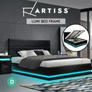 Artiss Bed Frame Double Size RGB LED Gas Lift Storage Mattress Base Black LUMI
