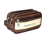 AQUARIOUS Bags Men Synthetic Leather Cash Pouch Money Carrying Pouch Travel Pouch Big Wrist Clutch Bag Business Bag Toiletry Bag Shaving Kit (Brown)