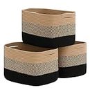 Cherrynow Woven Storage Basket Set of 3, Decorative Storage Baskets for Shelves, Square Rope Storage Basket for Books, Toys, Magazines, Farmhouse Basket for Bedroom, Living Room, 15 x 10 x 9 inches