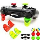 L2 R2 Triggers Ps4 (2 Pairs Trigger Extender,6Pcs Thumbstick Grips, 2 Pairs LED Light Bar Decal) for Ps4 Dualshock Controller (Green&red)