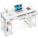 ODK Office Small Computer Desk, Home Table with Fabric Drawers & Storage Shelves, Modern Writing Desk, White, 48"x16"