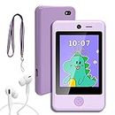 PTHTECHUS Kids Smartphone with Music Game, 3.8 Inch Large Touchscreen Mini Pad Toy with MP3 Dual Cameras 16 Game Calculator Pedometer Flashlight Small Phone Present for 4-12 Girls Boys Gifts（Purple）
