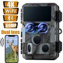 4K 60MP Trail Camera Dual Lens WiFi Bluetooth Hunting Game Cam IR Night Vision