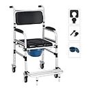 Goplus 4 in 1 Shower Commode Wheelchair, 330lbs Bedside Commode Chair for Toilet with Arms, Portable Rolling Shower Chair with Wheels for Elderly Disabled Handicap Adults Bariatric