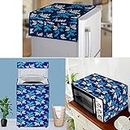 E-Retailer® Exclusive 3-Layered Polyester Combo Set of Appliances Cover (1 Pc. of Fridge Top Cover, 1 Pc. of Microwave Oven Top Cover and 1 Pc. Top Load Washing Machine Cover) (Color-Blue, Leaf, Set Contains-3 Pcs)