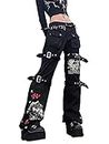 Women's Goth Baggy Jeans Wide Leg E-Girl Grunge Gothic Pants Harajuku Y2k Tripp Pants Punk Streetwear, A2, Small