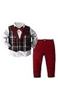 Abolai Baby Boys' 3 Piece Vest Set with White Shirt,Lattice Vest and Pant, Red, 3T