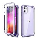 Dexnor iPhone 11 Case with Screen Protector Clear Rugged 360 Full Body Protective Shockproof Hard Back Defender Dual Layer Heavy Duty Bumper Cover Case for iPhone 11 6.1" - Purple