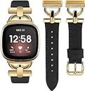 Wearlizer Lederarmband Kompatibel mit Fitbit Sense Armbänder/Versa 3/Versa 4/Sense 2 Armbänder Damen, Dressy Lederband mit D-Shape Metallschnalle für Versa 3/Sense Smartwatch, SSchwarz/Rose Pink