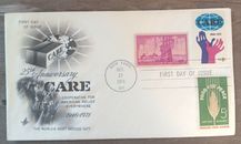 CARE FOOD PACKAGE WORLDWIDE 25TH ANNIV 1971 ARTCRAFT CACHET FDC COMBO 3 STAMPS U