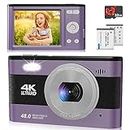 4K Digital Kamera 48 MP Foto/ 1080P FHD-Video/ 2,8-Zoll-Bildschirm/ 18-facher Zoom, kompakte Digitalkamera mit SD-Karte, Kamera für Kinder/Kinder/Jugendliche/Studenten/Anfänger
