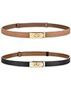 ANHAISHUILV Women's Skinny Leather Belt with Adjustable Golden Turn-Lock Buckle - Ideal for Dresses, Jeans, and Coats, Black+caramel, Standard