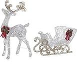 NOMA Pre-Lit LED Light Up Reindeer and Sleigh 2-Piece Set | Christmas Holiday Lawn Decoration | Indoor/Outdoor