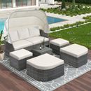 Outdoor Patio Furniture Set Daybed Sunbed with Retractable Canopy Conver